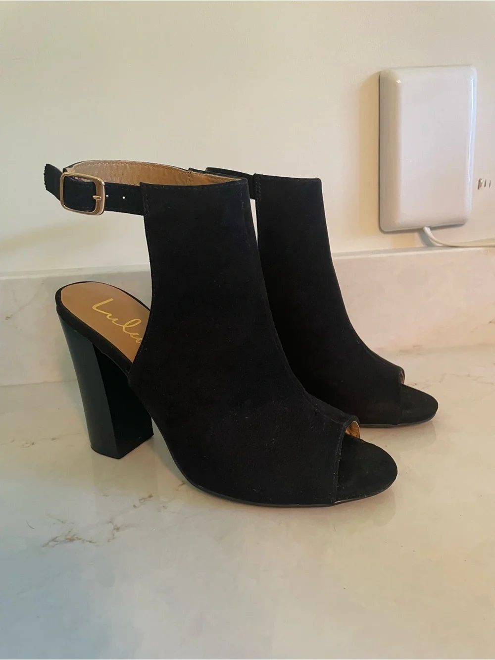 Lulus Budding Romance Black Suede Peep-toe Booties - Size 8